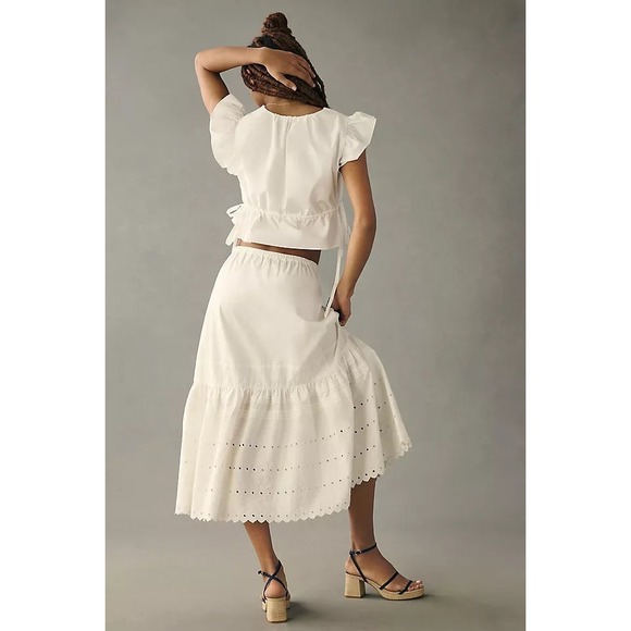 Anthropologie Dresses & Skirts - Anthropologie White Tiered Midi Skirt Cotton Boho Festival Cottagecore Prairie S